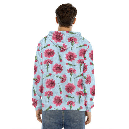 Pink Carnation Pattern Print Men's Velvet Pullover Hoodie