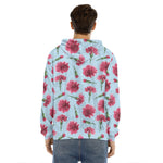 Pink Carnation Pattern Print Men's Velvet Pullover Hoodie