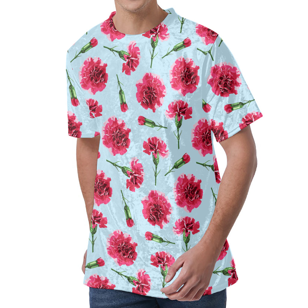 Pink Carnation Pattern Print Men's Velvet T-Shirt