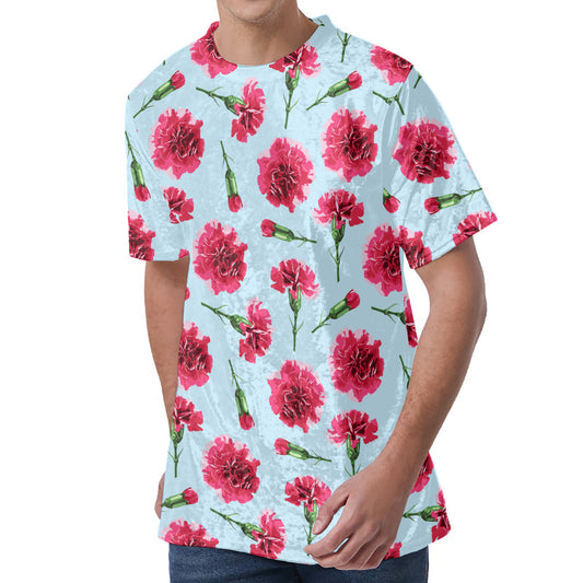 Pink Carnation Pattern Print Men's Velvet T-Shirt