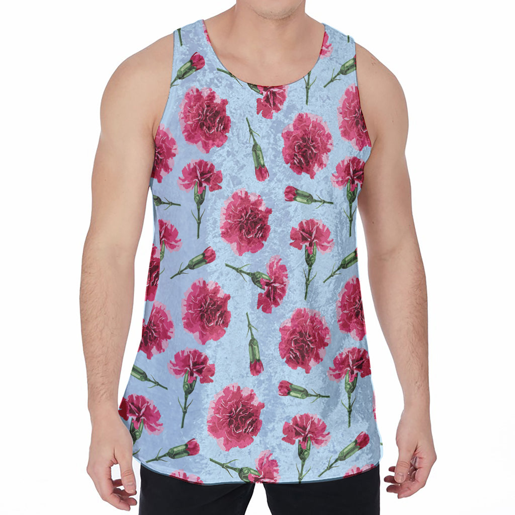 Pink Carnation Pattern Print Men's Velvet Tank Top