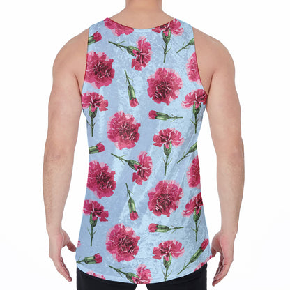 Pink Carnation Pattern Print Men's Velvet Tank Top