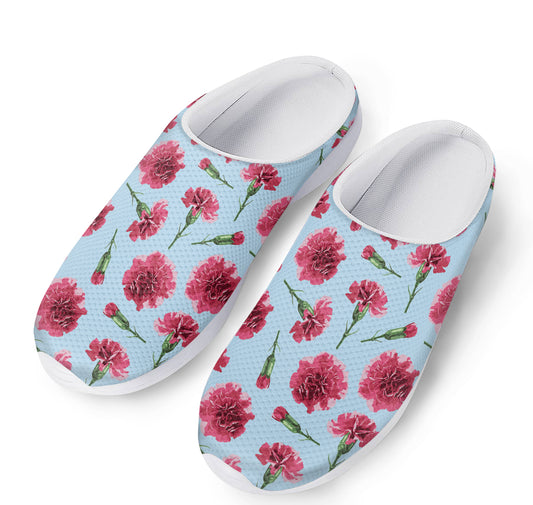Pink Carnation Pattern Print Mesh Casual Shoes