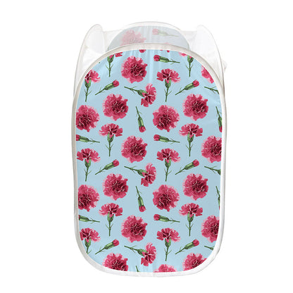 Pink Carnation Pattern Print Mesh Laundry Hamper