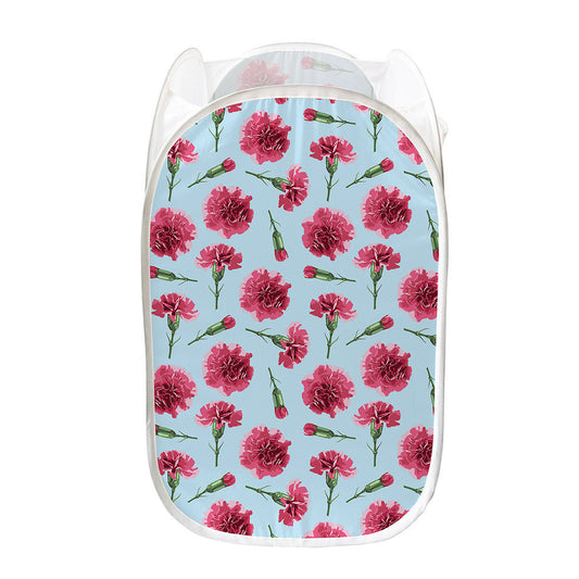 Pink Carnation Pattern Print Mesh Laundry Hamper