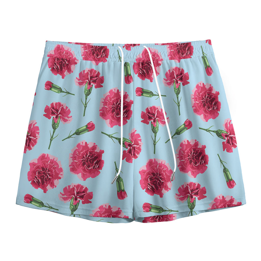 Pink Carnation Pattern Print Mesh Shorts