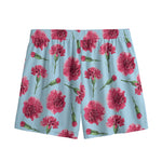 Pink Carnation Pattern Print Mesh Shorts