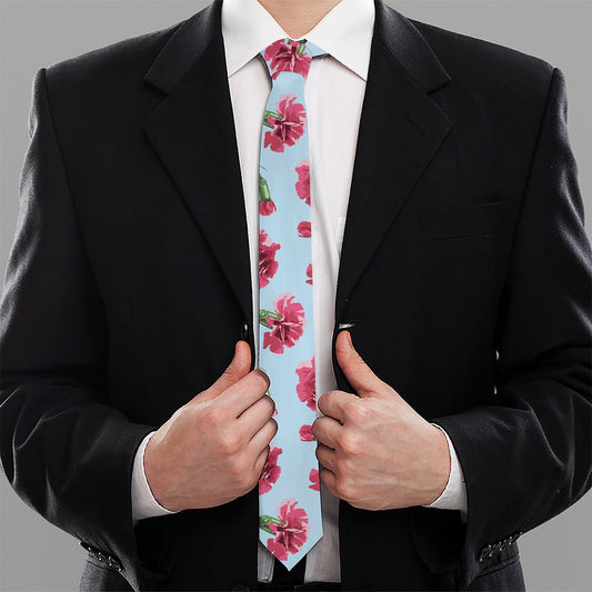 Pink Carnation Pattern Print Necktie