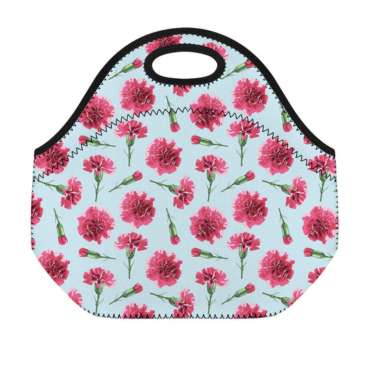 Pink Carnation Pattern Print Neoprene Lunch Bag