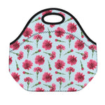 Pink Carnation Pattern Print Neoprene Lunch Bag