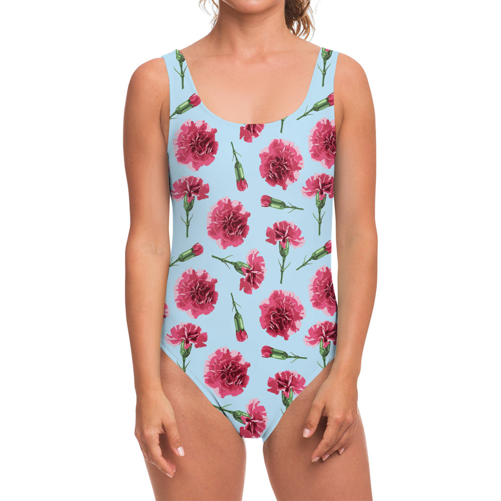 Pink Carnation Pattern Print One Piece Swimsuit