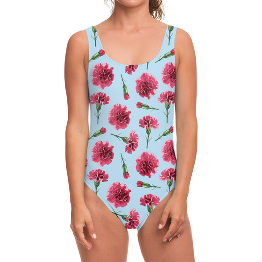 Pink Carnation Pattern Print One Piece Swimsuit