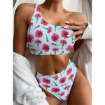 Pink Carnation Pattern Print One Shoulder Bikini Top