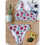 Pink Carnation Pattern Print One Shoulder Bikini Top
