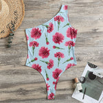 Pink Carnation Pattern Print One Shoulder Bodysuit