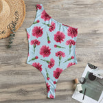 Pink Carnation Pattern Print One Shoulder Bodysuit