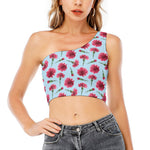 Pink Carnation Pattern Print One Shoulder Crop Top