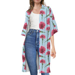 Pink Carnation Pattern Print Open Front Beach Cover Up