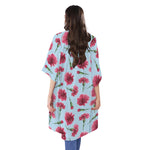 Pink Carnation Pattern Print Open Front Beach Cover Up