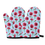 Pink Carnation Pattern Print Oven Mitts