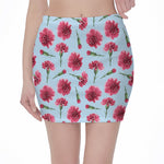 Pink Carnation Pattern Print Pencil Mini Skirt