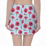 Pink Carnation Pattern Print Pencil Mini Skirt