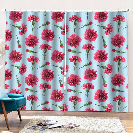 Pink Carnation Pattern Print Pencil Pleat Curtains