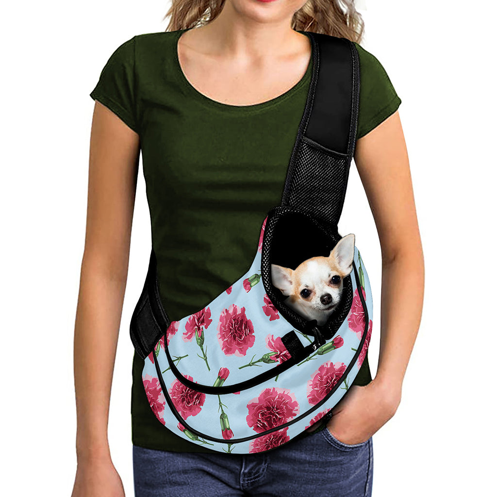 Pink Carnation Pattern Print Pet Sling Carrier