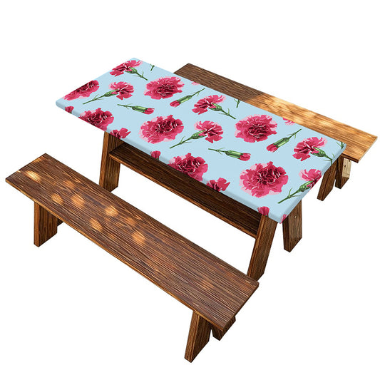 Pink Carnation Pattern Print Picnic Table Cover