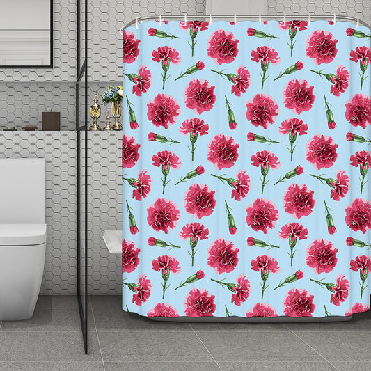 Pink Carnation Pattern Print Polyester Shower Curtain