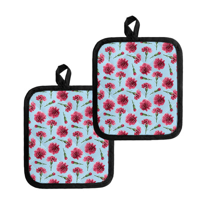 Pink Carnation Pattern Print Pot Holders