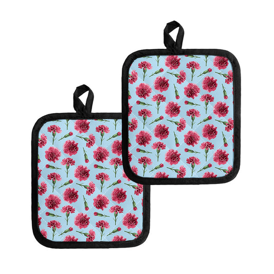 Pink Carnation Pattern Print Pot Holders