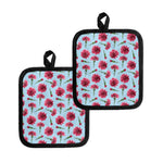 Pink Carnation Pattern Print Pot Holders