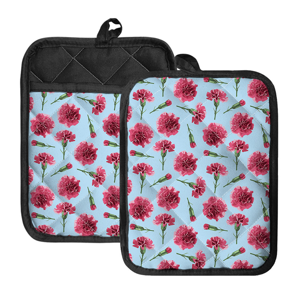Pink Carnation Pattern Print Pot Holders With Pocket
