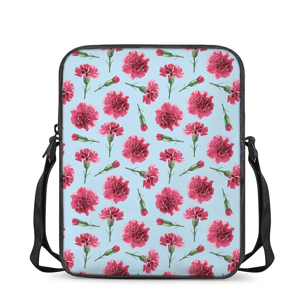 Pink Carnation Pattern Print Rectangular Crossbody Bag