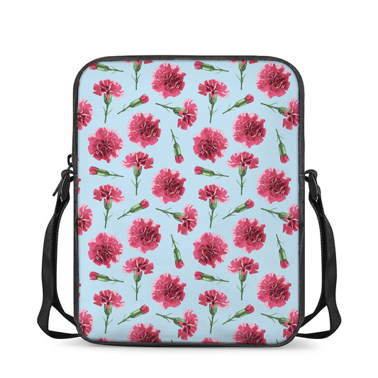 Pink Carnation Pattern Print Rectangular Crossbody Bag