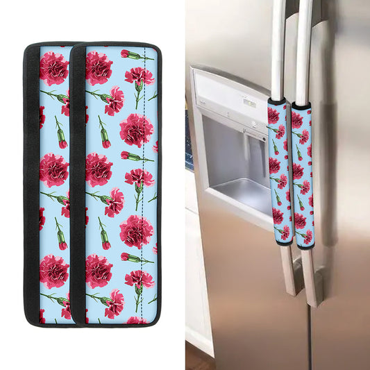 Pink Carnation Pattern Print Refrigerator Handle Covers