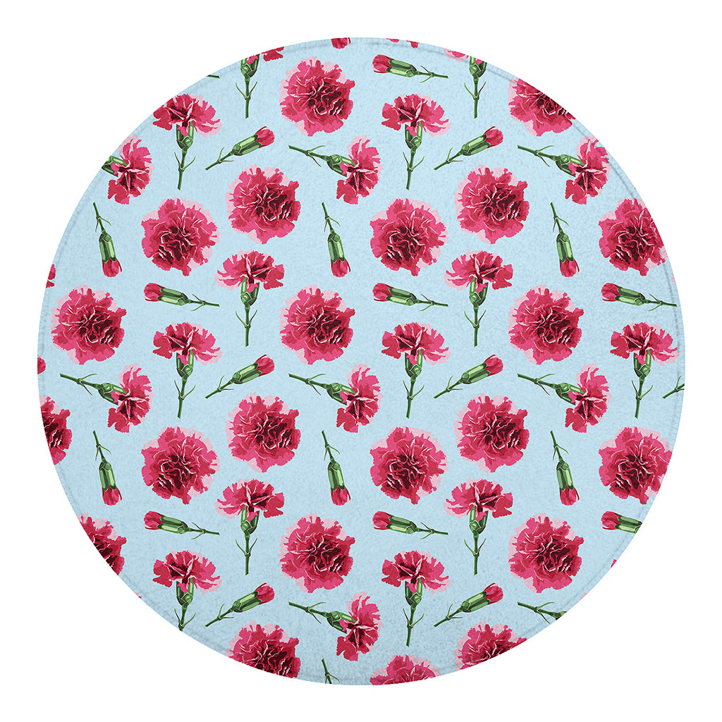 Pink Carnation Pattern Print Round Blanket