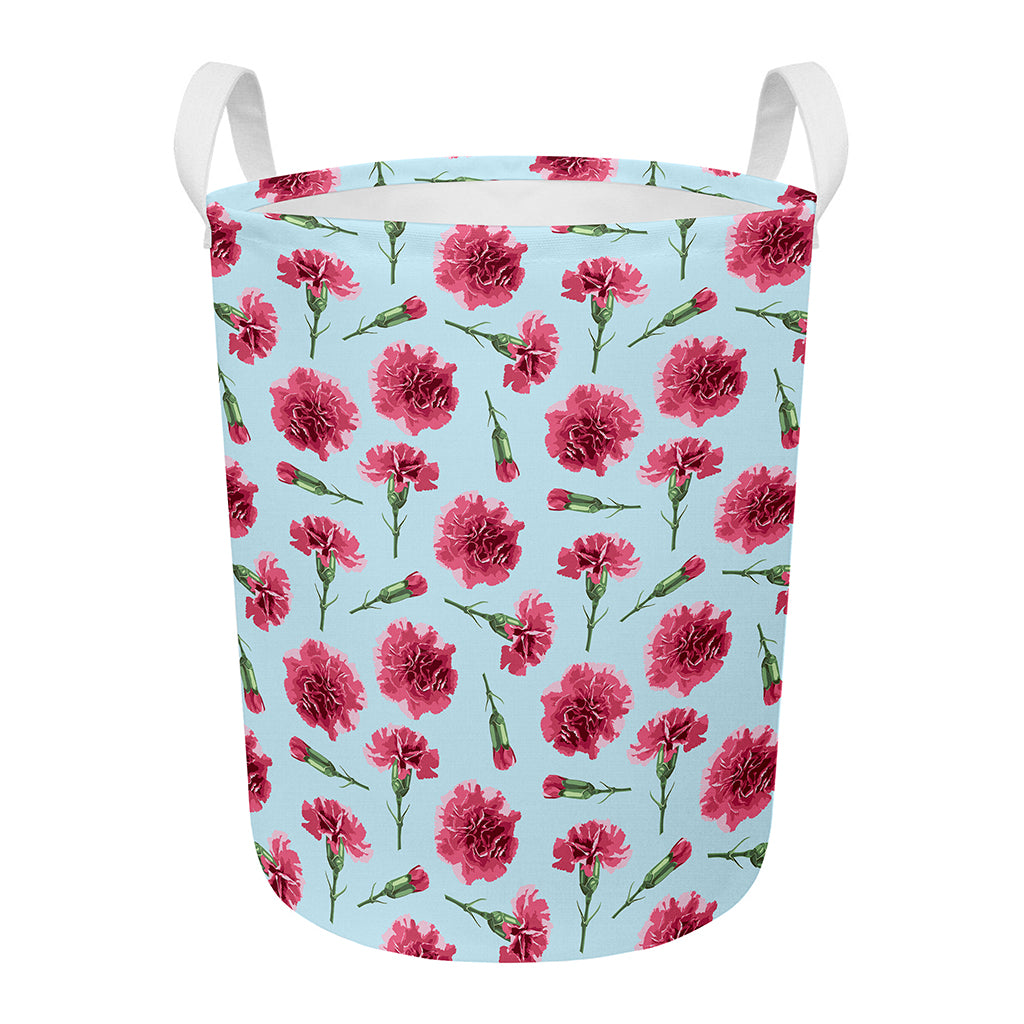 Pink Carnation Pattern Print Round Laundry Basket