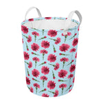Pink Carnation Pattern Print Round Laundry Basket