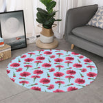 Pink Carnation Pattern Print Round Rug