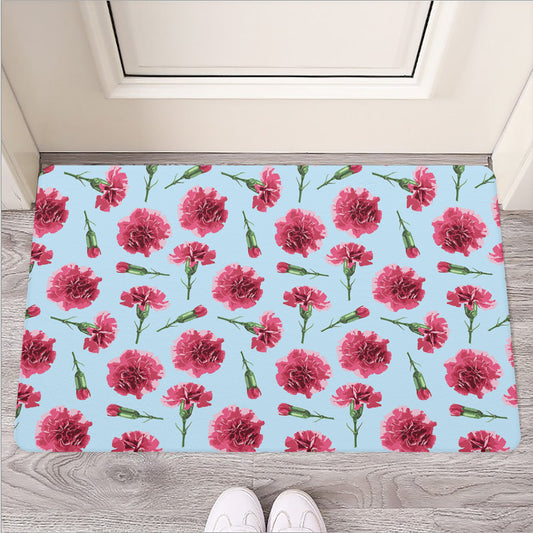 Pink Carnation Pattern Print Rubber Doormat