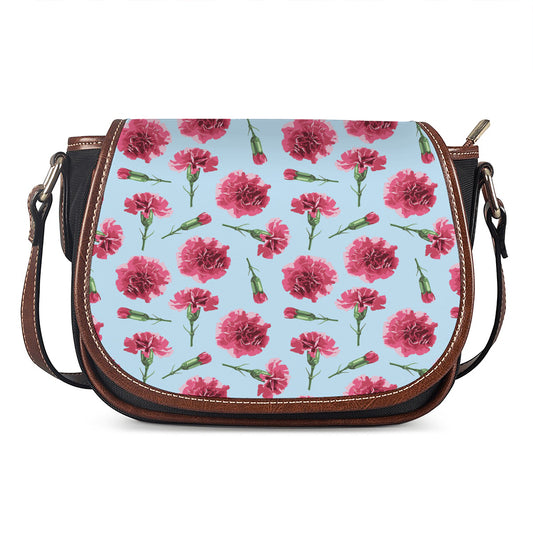 Pink Carnation Pattern Print Saddle Bag