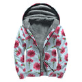 Pink Carnation Pattern Print Sherpa Lined Zip Up Hoodie