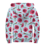 Pink Carnation Pattern Print Sherpa Lined Zip Up Hoodie