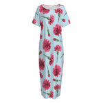 Pink Carnation Pattern Print Short Sleeve Long Nightdress
