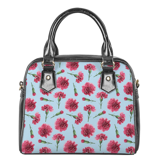 Pink Carnation Pattern Print Shoulder Handbag