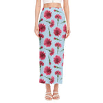 Pink Carnation Pattern Print Side Slit Maxi Skirt