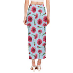Pink Carnation Pattern Print Side Slit Maxi Skirt