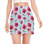 Pink Carnation Pattern Print Side Slit Mini Skirt